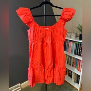 Abercrombie & Fitch Ruched Flutter Sleeve Mini Dress - Hot Pink - Size L